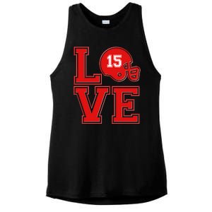 Love Kansas City KC Football No15 Mahomes Fan Ladies PosiCharge Tri-Blend Wicking Tank