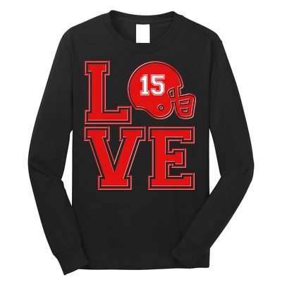 Love Kansas City KC Football No15 Mahomes Fan Long Sleeve Shirt