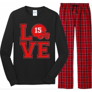 Love Kansas City KC Football No15 Mahomes Fan Long Sleeve Pajama Set