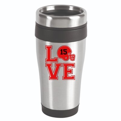 Love Kansas City KC Football No15 Mahomes Fan 16oz Travel Tumbler