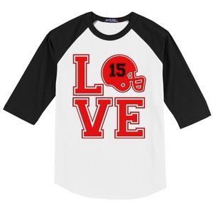 Love Kansas City KC Football No15 Mahomes Fan Baseball Sleeve Shirt