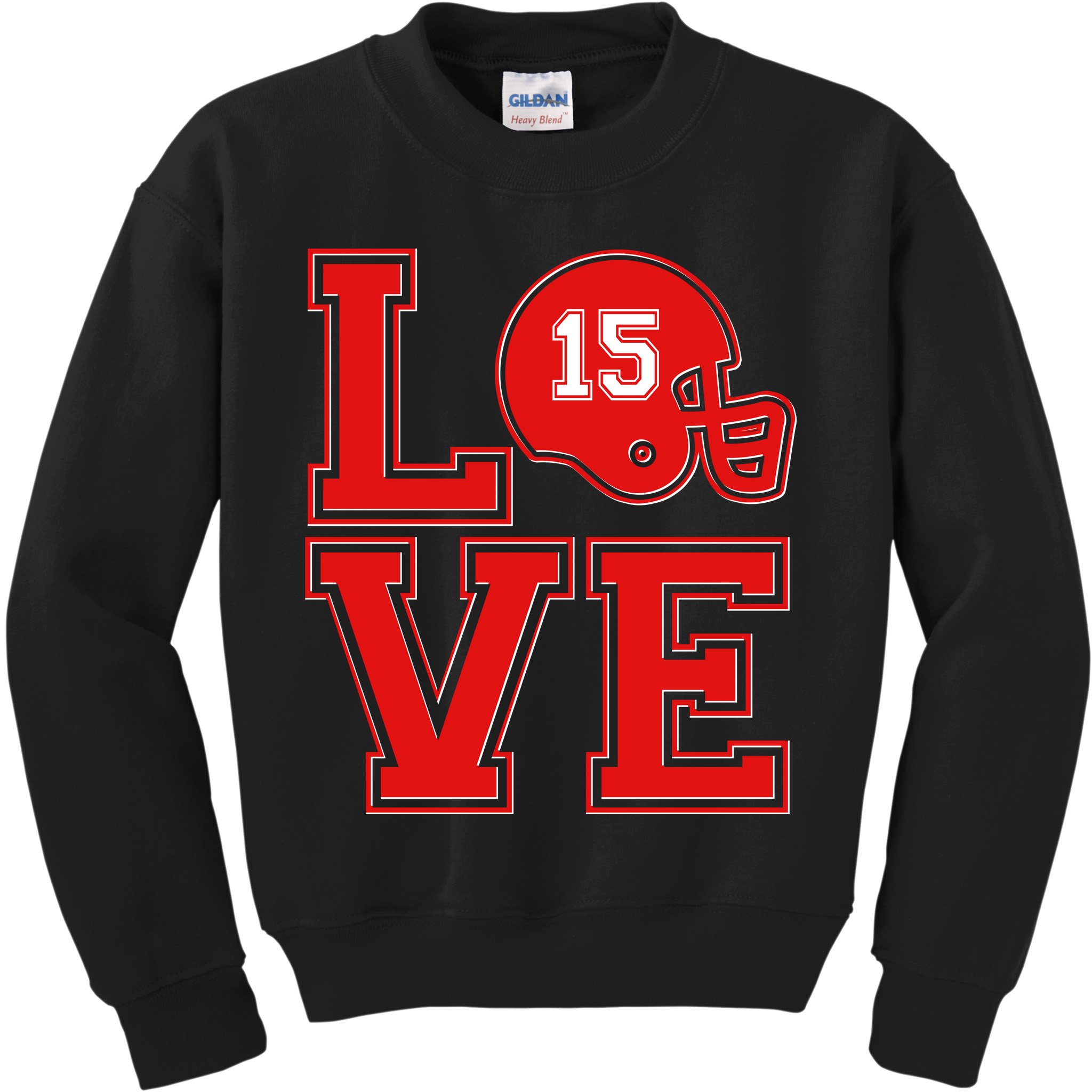 Love Kansas City KC Football No15 Mahomes Fan Kids Sweatshirt