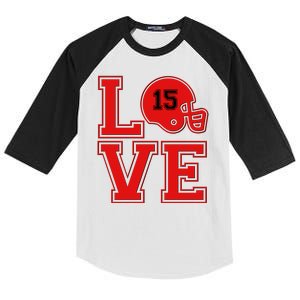 Love Kansas City KC Football No15 Mahomes Fan Kids Colorblock Raglan Jersey