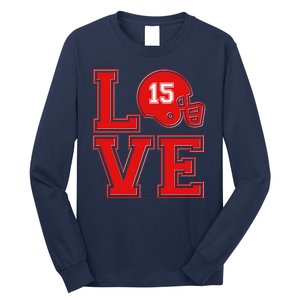 Love Kansas City KC Football No15 Mahomes Fan Long Sleeve Shirt