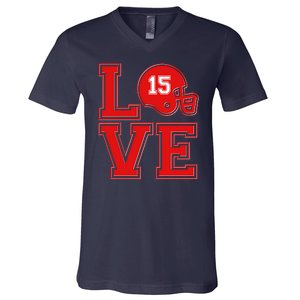 Love Kansas City KC Football No15 Mahomes Fan V-Neck T-Shirt