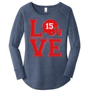 Love Kansas City KC Football No15 Mahomes Fan Women's Perfect Tri Tunic Long Sleeve Shirt