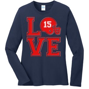 Love Kansas City KC Football No15 Mahomes Fan Ladies Long Sleeve Shirt