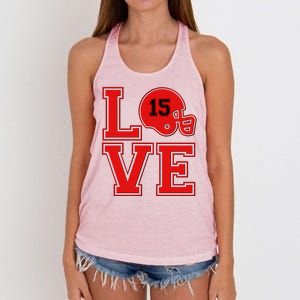 Love Kansas City KC Football No15 Mahomes Fan Women's Knotted Racerback Tank