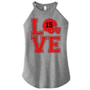 Love Kansas City KC Football No15 Mahomes Fan Women's Perfect Tri Rocker Tank