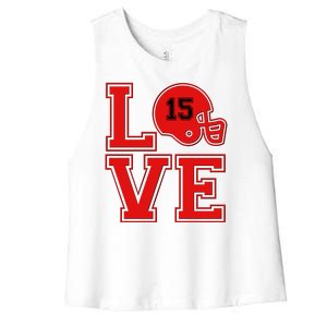 Love Kansas City KC Football No15 Mahomes Fan Women's Racerback Cropped Tank