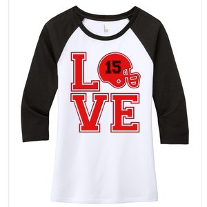 Love Kansas City KC Football No15 Mahomes Fan Women's Tri-Blend 3/4-Sleeve Raglan Shirt