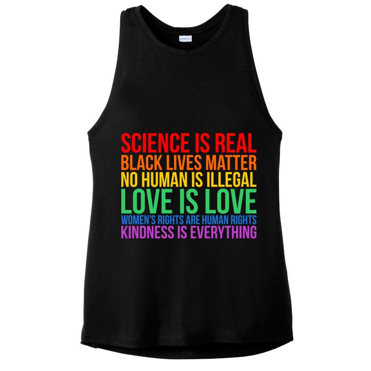 Love Kindness Science Black Lives LGBT Equality Ladies PosiCharge Tri-Blend Wicking Tank