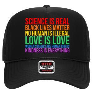 Love Kindness Science Black Lives LGBT Equality High Crown Mesh Back Trucker Hat