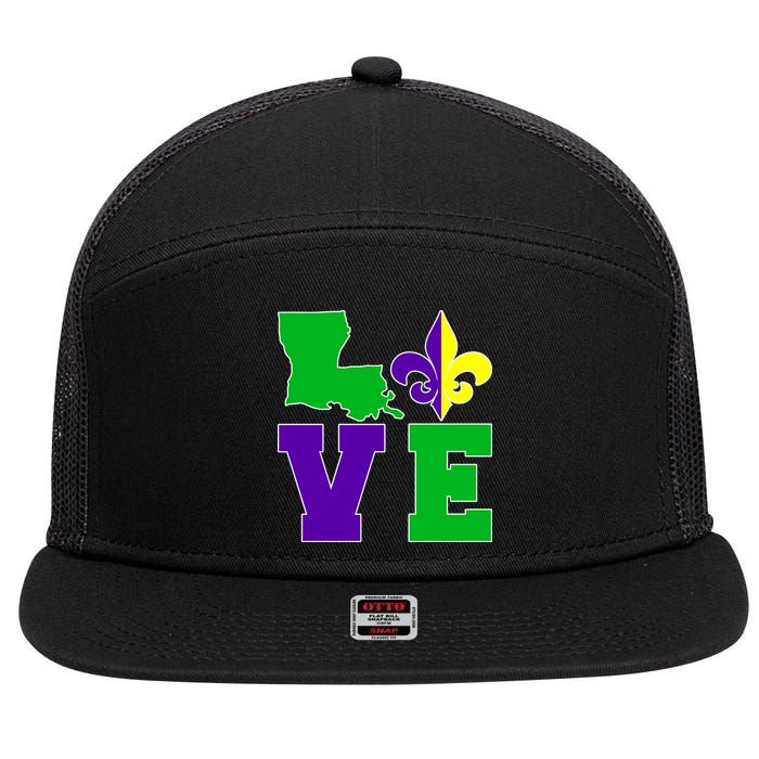 Love Mardi Gras Louisiana 7 Panel Mesh Trucker Snapback Hat