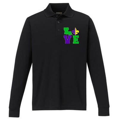 Love Mardi Gras Louisiana Performance Long Sleeve Polo