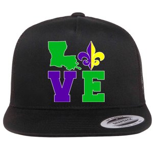 Love Mardi Gras Louisiana Flat Bill Trucker Hat