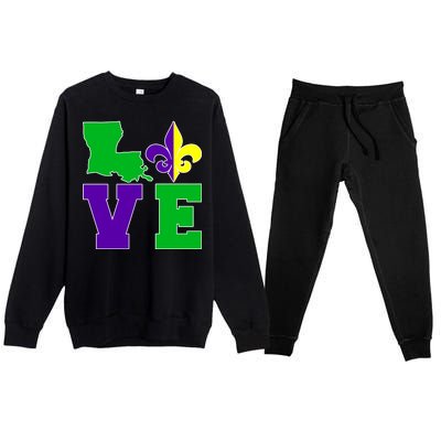 Love Mardi Gras Louisiana Premium Crewneck Sweatsuit Set