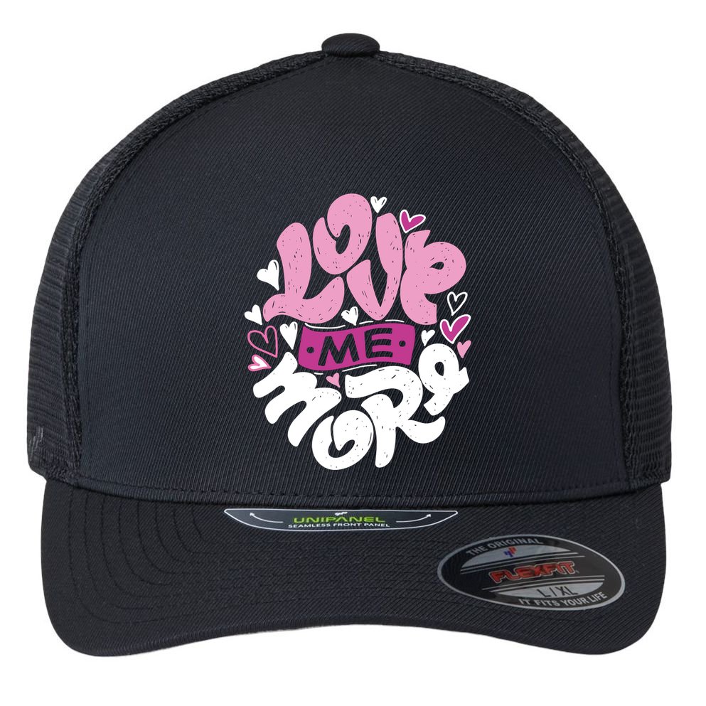 Love Me More Cute Hearts Flexfit Unipanel Trucker Cap