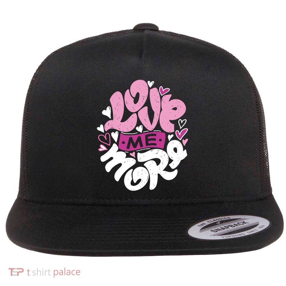 Love Me More Cute Hearts Flat Bill Trucker Hat
