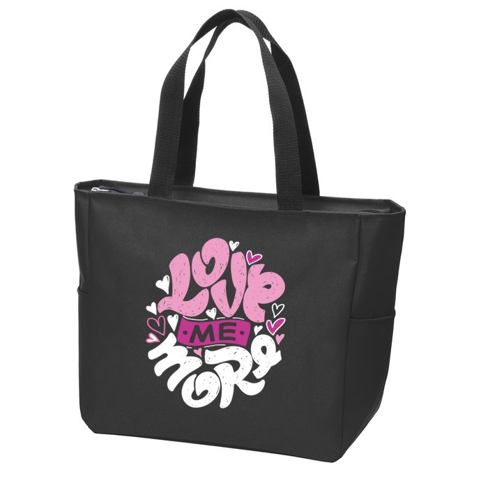 Love Me More Cute Hearts Zip Tote Bag