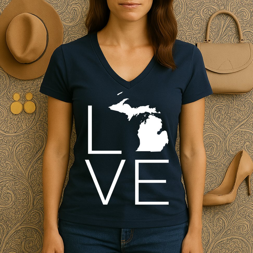Love Michigan Women's V-Neck T-Shirt