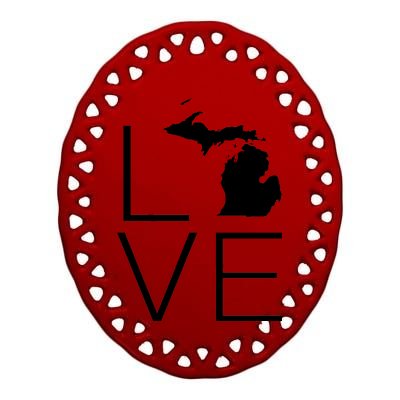 Love Michigan Ceramic Oval Ornament