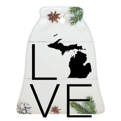 Love Michigan Ceramic Bell Ornament