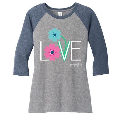 Love Mimi Flower MimiLife Women's Tri-Blend 3/4-Sleeve Raglan Shirt