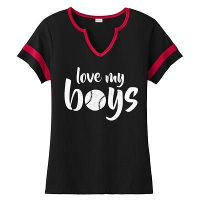 Love My Boys Baseball Mom Ladies Halftime Notch Neck Tee