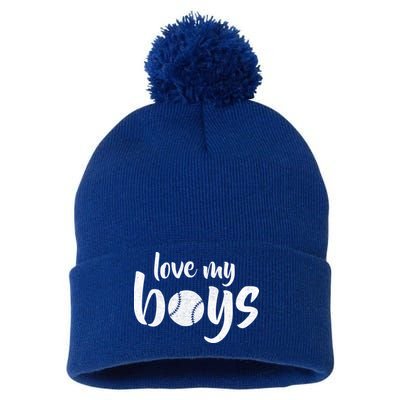 Love My Boys Baseball Mom Pom Pom 12in Knit Beanie