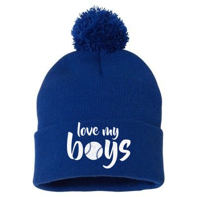 Love My Boys Baseball Mom Pom Pom 12in Knit Beanie