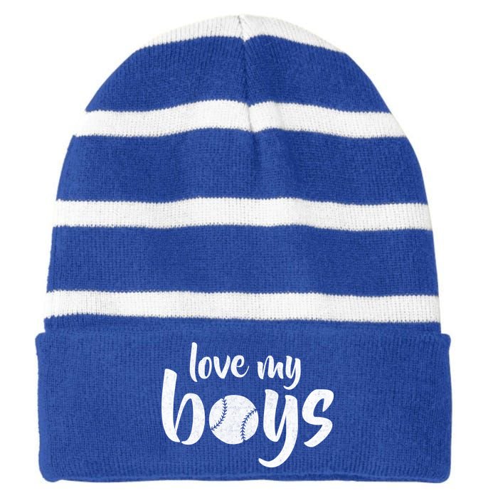 Love My Boys Baseball Mom Striped Beanie with Solid Band