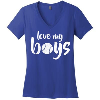 Love My Boys Baseball Mom Women's V-Neck T-Shirt