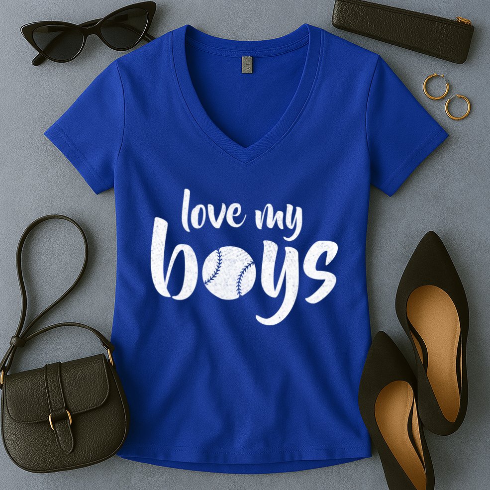 Love My Boys Baseball Mom Women's V-Neck T-Shirt