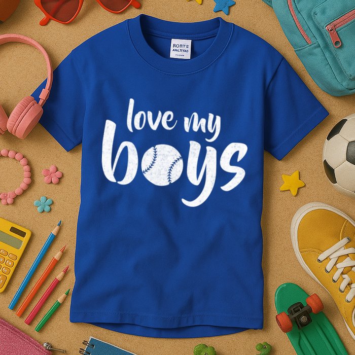 Love My Boys Baseball Mom Kids T-Shirt