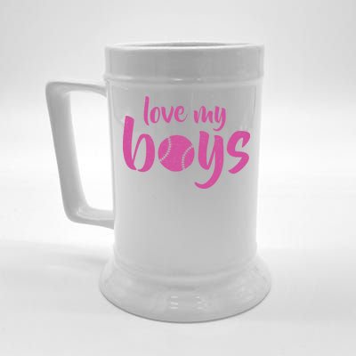 Love My Boys Baseball Mom Beer Stein