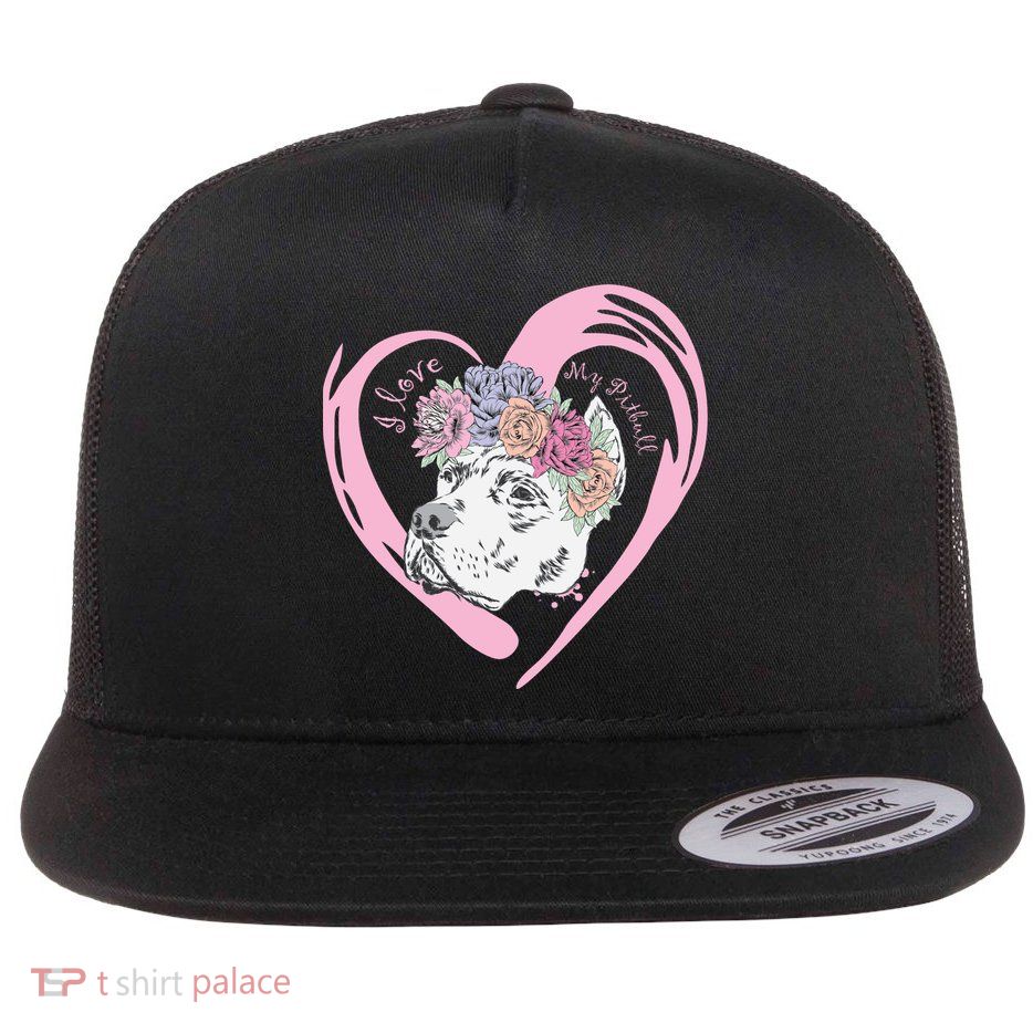 Love My Pitbull Flat Bill Trucker Hat