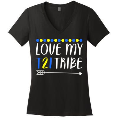 Love My T21 Tribe Down Syndrome Arrow Women's V-Neck T-Shirt