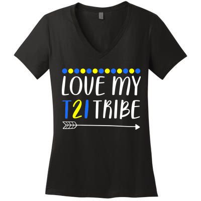 Love My T21 Tribe Down Syndrome Arrow Women's V-Neck T-Shirt