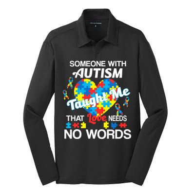 Love Needs No Words Autism Awareness  Silk Touch Performance Long Sleeve Polo