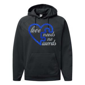 Love Needs No Words Autism Awareness Heart Puzzle Performance Fleece Hoodie