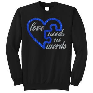 Love Needs No Words Autism Awareness Heart Puzzle Sweatshirt