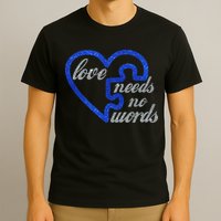 Love Needs No Words Autism Awareness Heart Puzzle T-Shirt