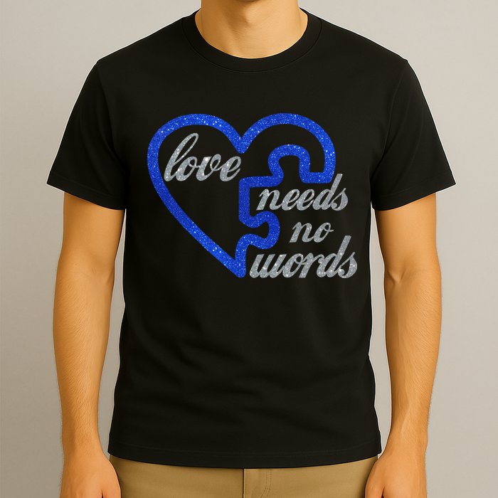 Love Needs No Words Autism Awareness Heart Puzzle T-Shirt