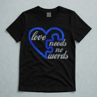 Love Needs No Words Autism Awareness Heart Puzzle T-Shirt