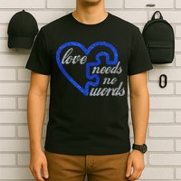 Love Needs No Words Autism Awareness Heart Puzzle T-Shirt