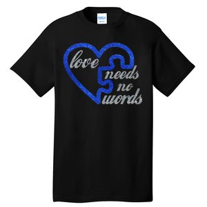 Love Needs No Words Autism Awareness Heart Puzzle Tall T-Shirt