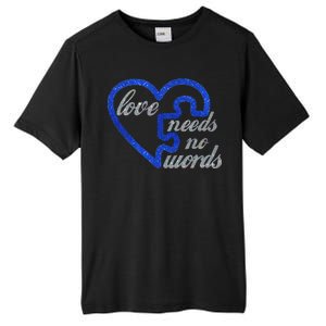 Love Needs No Words Autism Awareness Heart Puzzle Tall Fusion ChromaSoft Performance T-Shirt