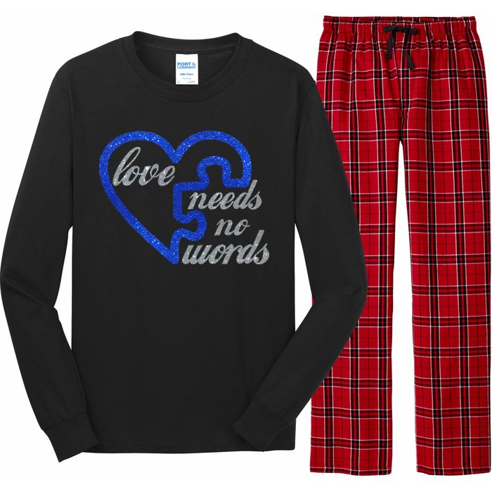 Love Needs No Words Autism Awareness Heart Puzzle Long Sleeve Pajama Set