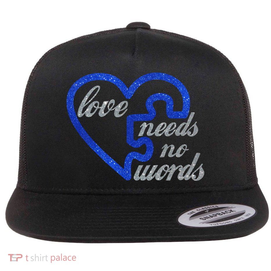 Love Needs No Words Autism Awareness Heart Puzzle Flatbill Hat
